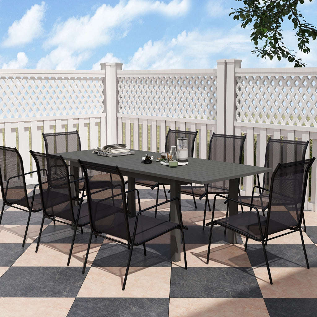 Tavolo da giardino allungato in alluminio 160/220x90 cm tavolo da balcone impermeabile; tavolo buffet antiscivolo; tavolo da campeggio per 6-8 persone; tavolo da pranzo esterno per giardino; balcone patio grigio