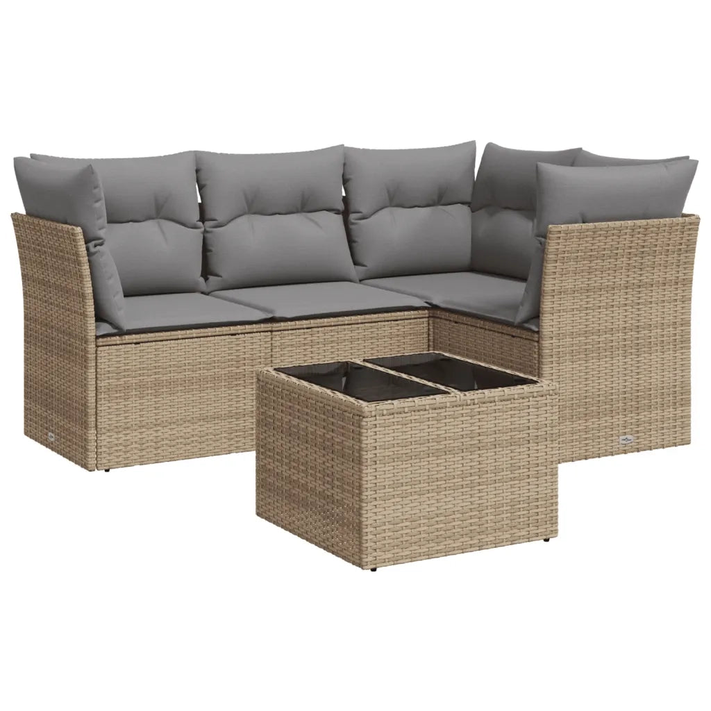 Set Divano da Giardino 5 pz con Cuscini Beige in Polyrattan
