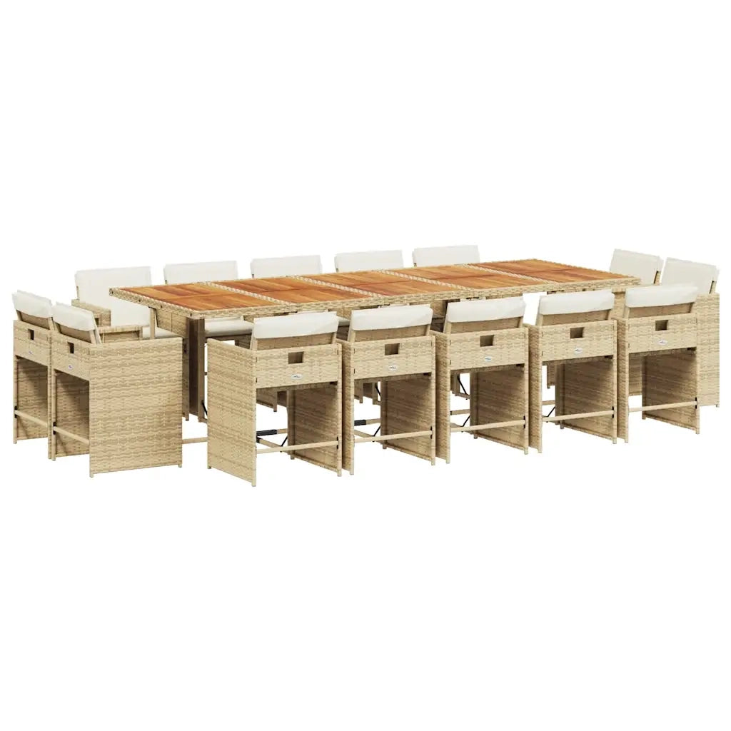 Set da Pranzo da Giardino 15 pz con Cuscini Beige in Polyrattan 3211240