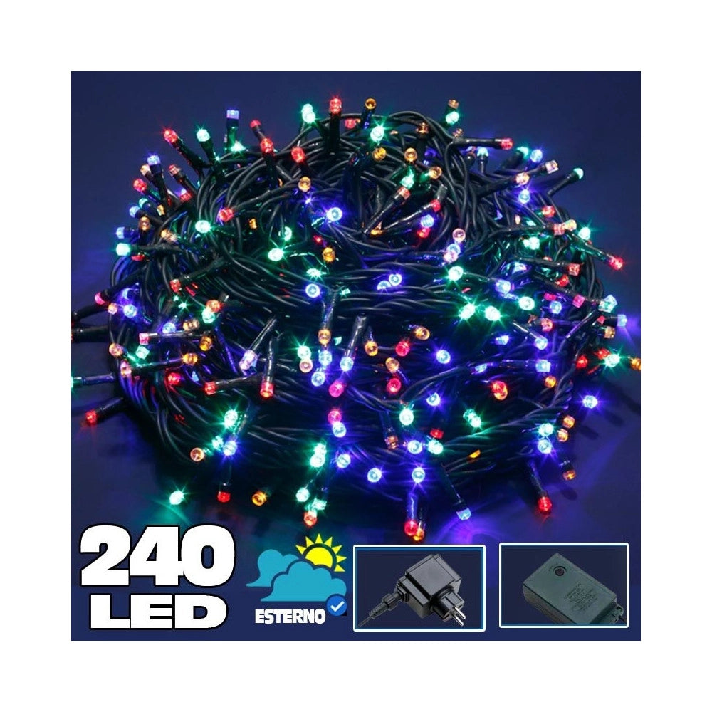 Trade Shop - Catena Luci A Led Luminosa Natalizia 240 Led Multicolor Con 8 Giochi Lucciole -