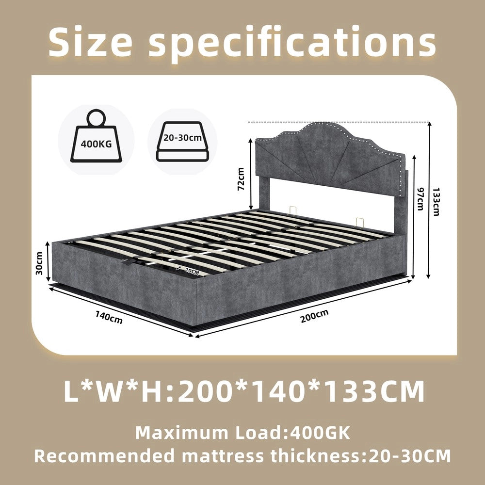Letto Contenitore Imbottito ¨C MINIMAL ¨C Grigio, con Materasso, 140x200