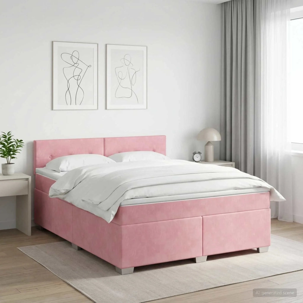 Letto box spring con materasso Rosa 160 x 200 cm Velluto 3450751
