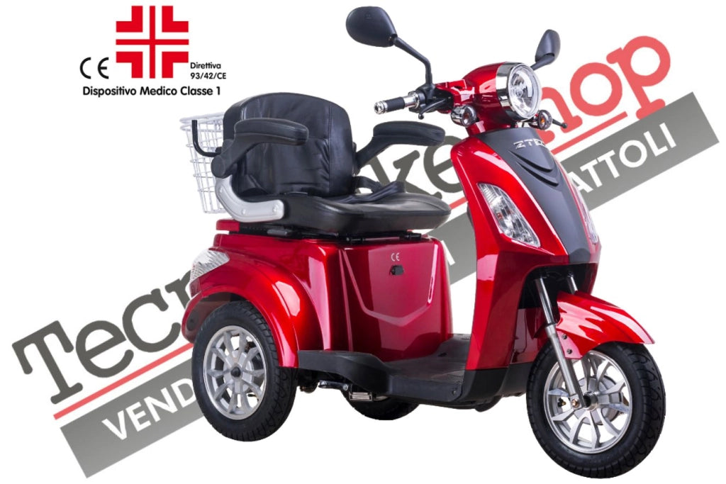 Scooter Z-TECH ZT-15-D "TRILUX PLUS" 3 RUOTE Differenziale per Disabili e Anziani -Rosso