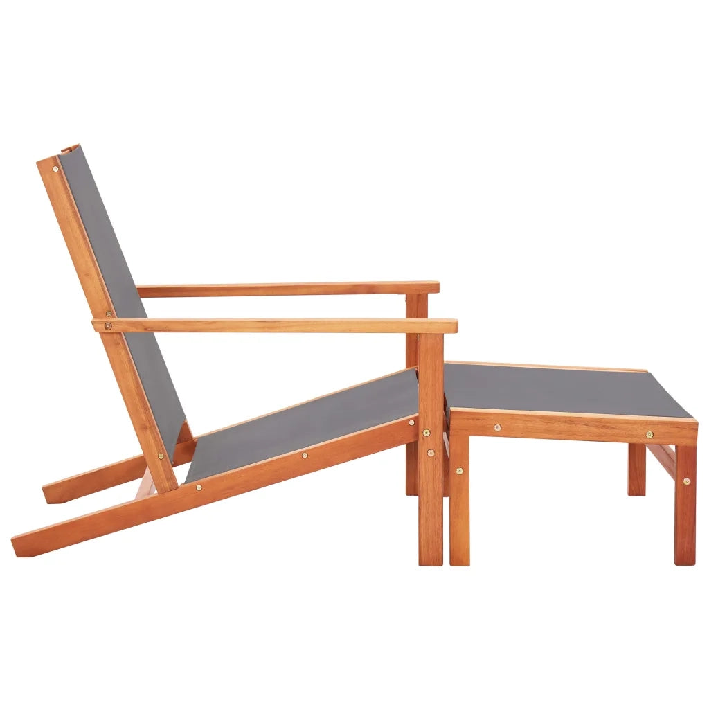Sedia da Giardino con Pouf Grigia Eucalipto e Textilene 48696