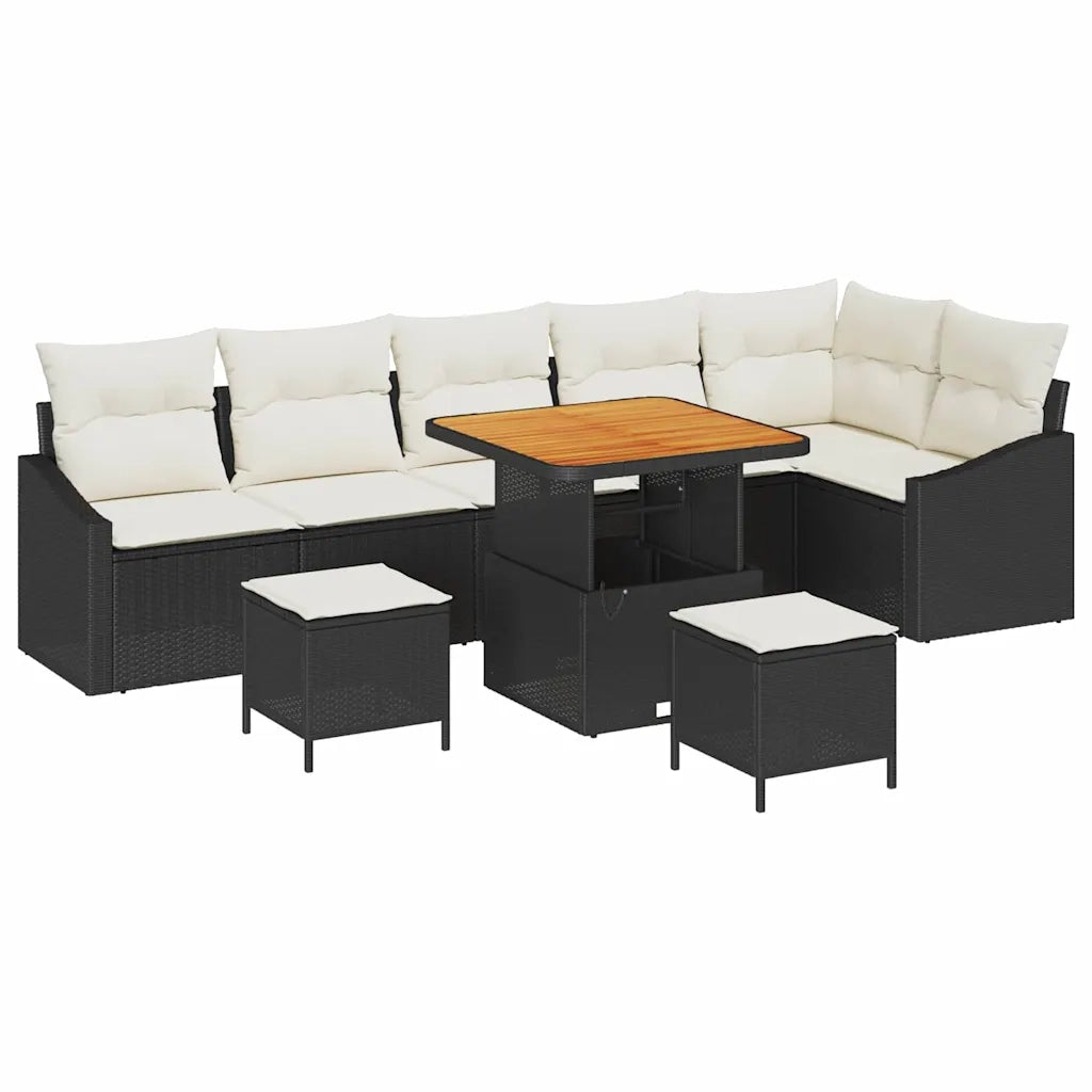 Set Divano da Giardino con cuscino 9 pcs Nero polyrattan 3362670