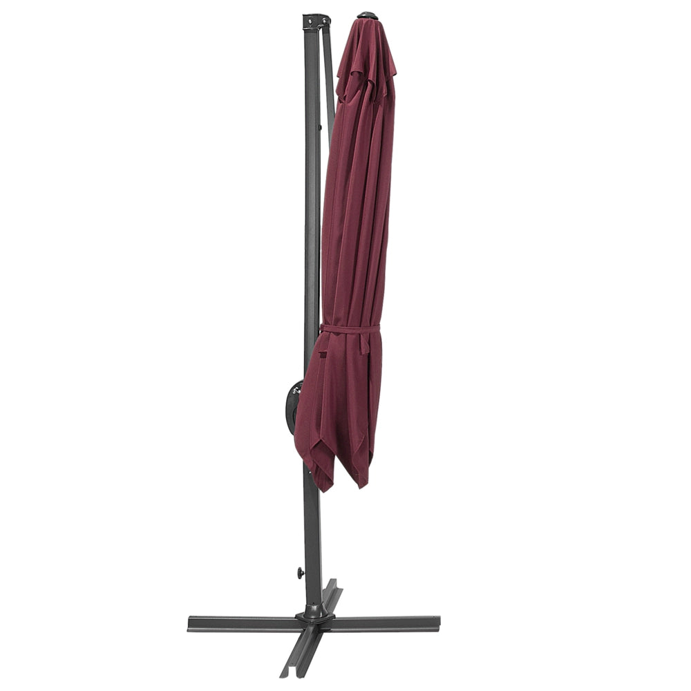 Ombrellone da giardino bordeaux baldacchino palo in acciaio Nero 235 cm a sbalzo resistente agli agenti atmosferici con meccanismo a manovella