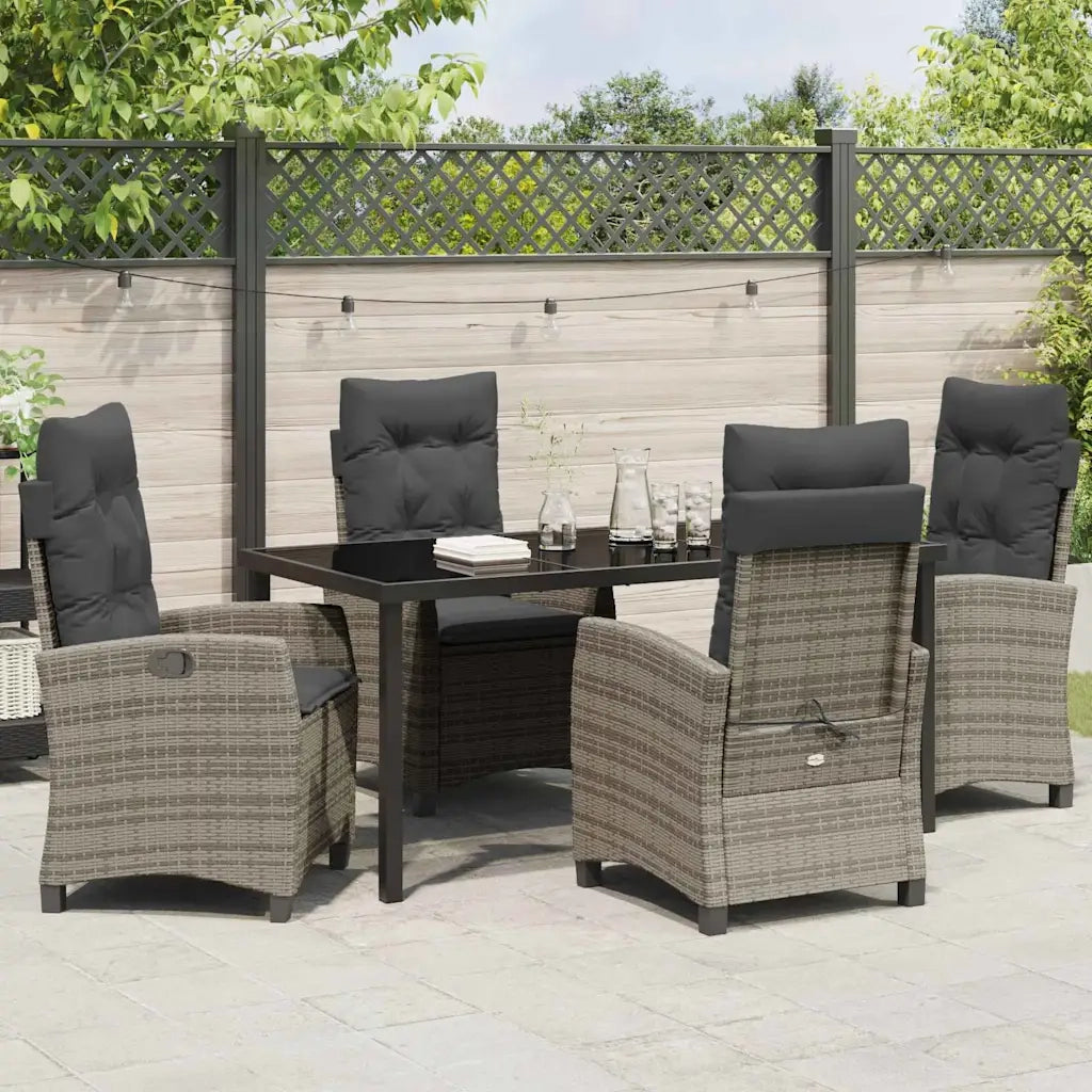 Set da Pranzo per Giardino con cuscino 5 pcs Grigio polyrattan