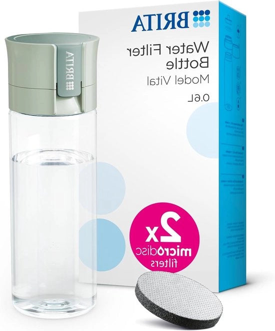 Ottimo filtro di acqua portatile verde chiaro (0,6L) - incluso 2 filtri MicroDisc - privo di BPA per uso in movimento riduce PFAS* cloro erbicidi pesticidi e altre impurità conserva minerali