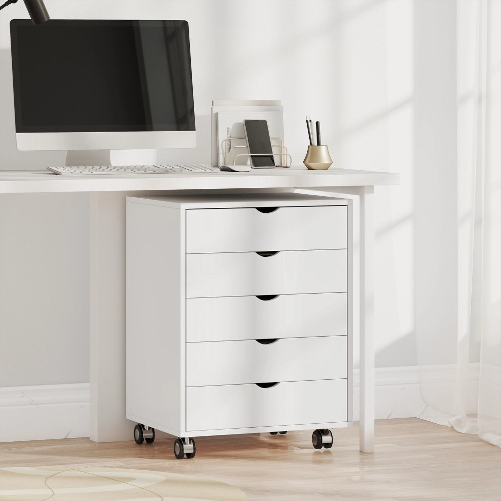 Scrivania con cassetti e ruote ¨C zephmum ¨C 5 cassetti, bianco