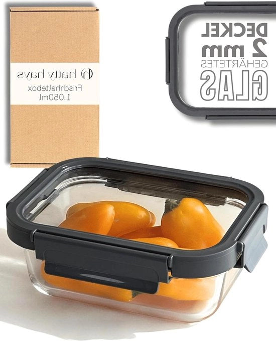 Contenitore a gas ermetico in vetro da 1.050 ml con coperchio - contenitori per meal prep - contenitori per carni - teglia per forno da congelatore