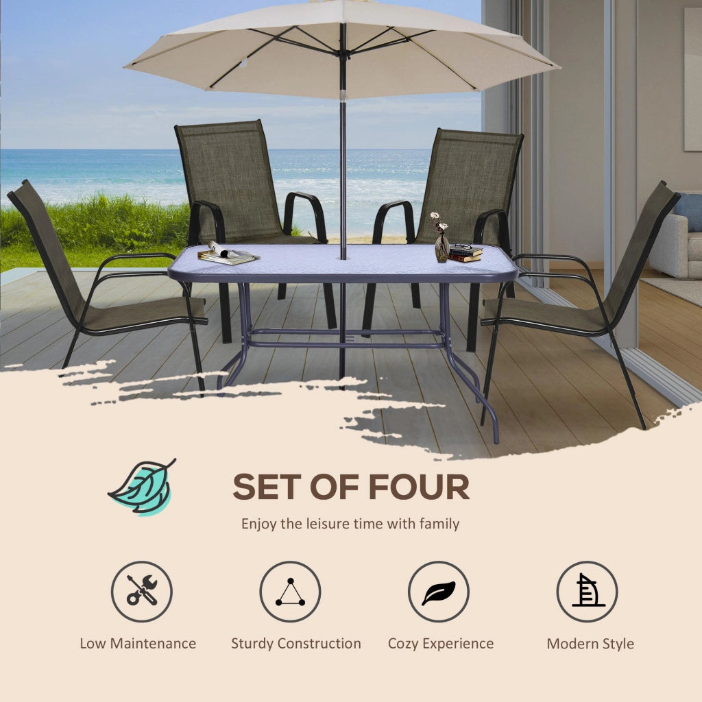 Set 4 Sedie da Giardino in Metallo e Tessuto Marrone