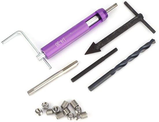 Kit di riparazione di fili 12 pezzi - Acciaio/Roentgen di alta qualità - 1/4-20UNC - Incluso manico/attrezzatura per trapano - Ideale per la riparazione dei fili a vite - Kit di riparazione di fili