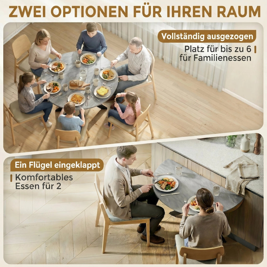 Tavolo da pranzo allungabile rotondo pieghevole ¨C Minimal ¨C cemento grigio 90x200