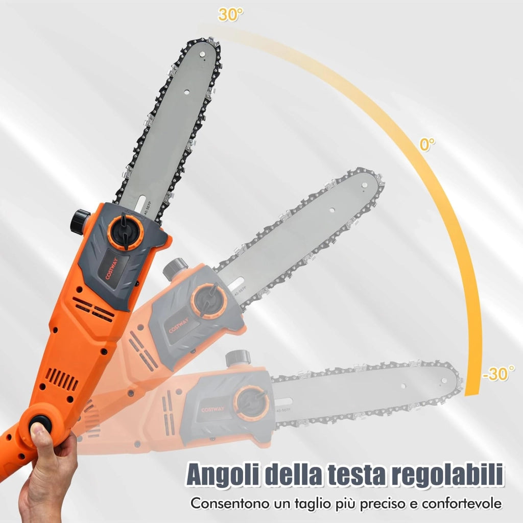 Motosega Telescopica Elettrica da 212-286 cm, Motosega Multiangolare con Testa Regolabile, Installazione senza Attrezzi, Leggera e con Cavo per Taglio di Rami e Legno
