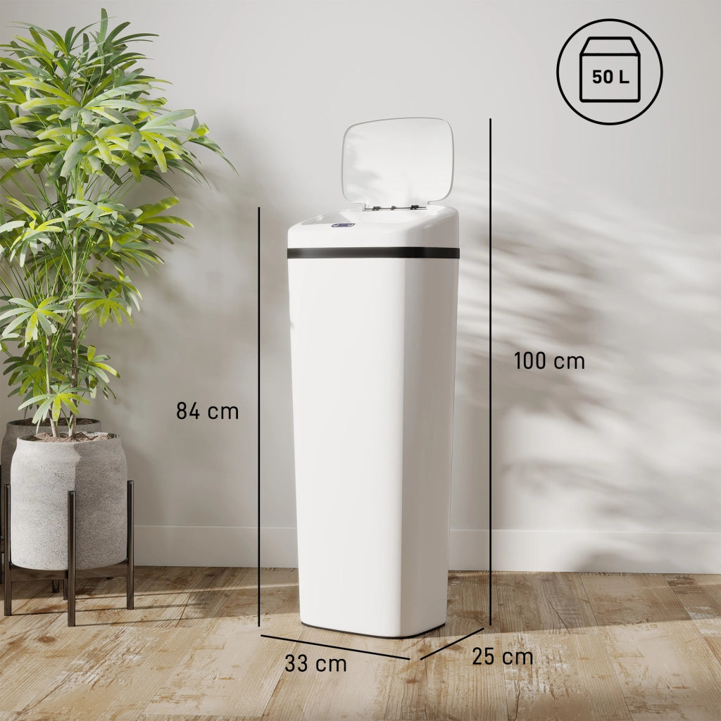 Pattumiera Automatica con Sensore ¨C Xylo ¨C 50L Acciaio Inox Bianco Antimpronta