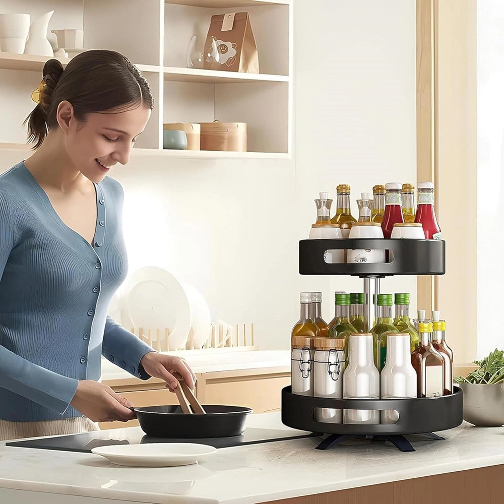 Trade Shop - Portaspezie Organizer Mensola Girevole A 360° Per Cucina Bagno Soggiorno Camera 2 Livelli -