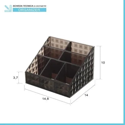 Porta trucchi organizer in plastica nero fumè con 7 scomparti