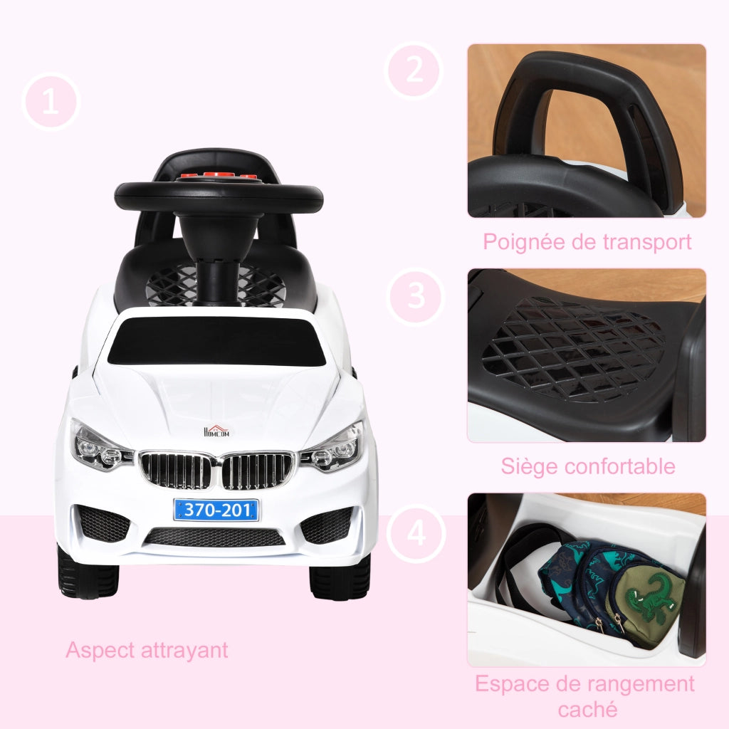 Cavalcabile Auto per Bambini ¨C Xylo ¨C Bianco con Contenitore Giochi e Luci