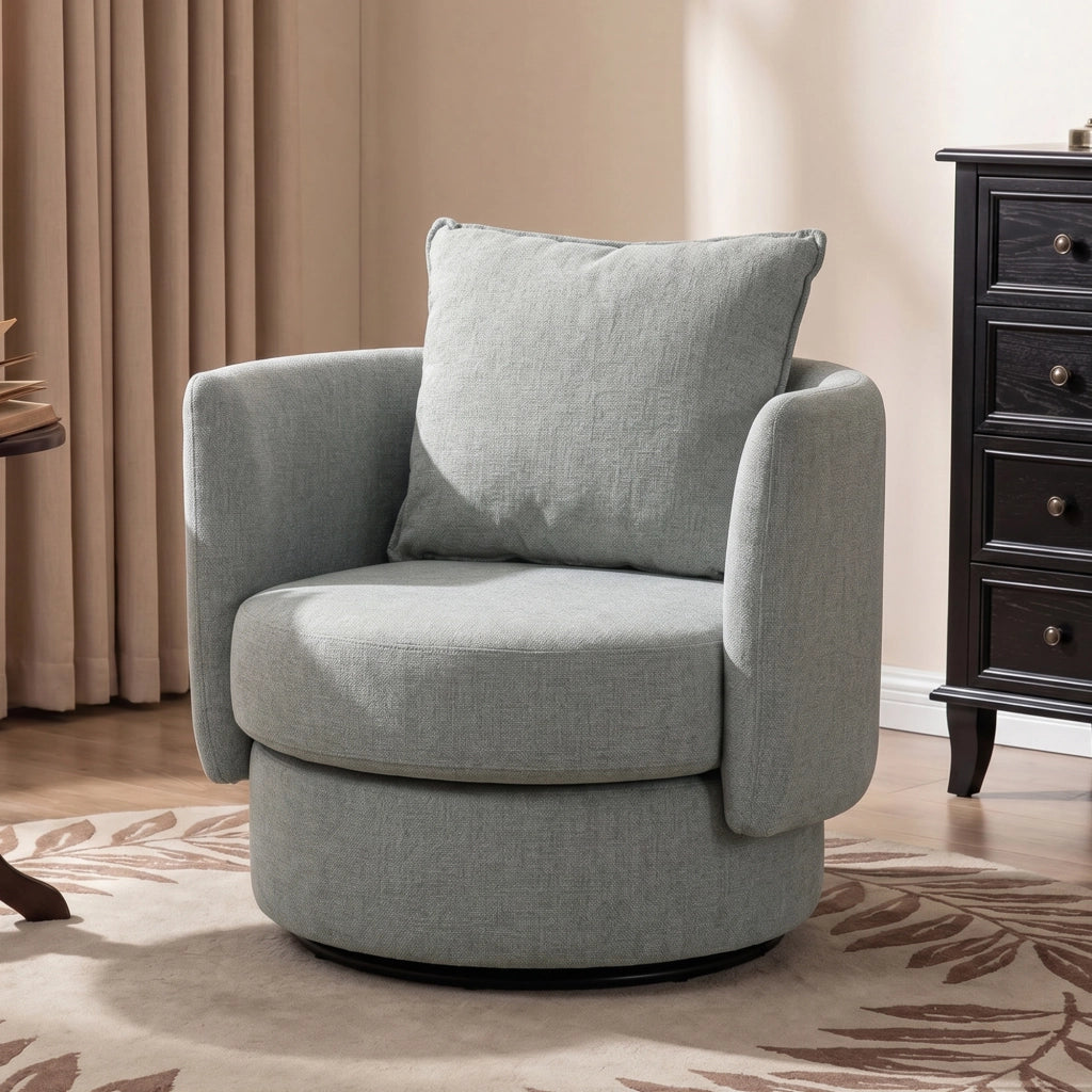 Poltrona girevole 360¡ã in tessuto ¨C Xylo ¨C lino grigio chiaro con cuscino