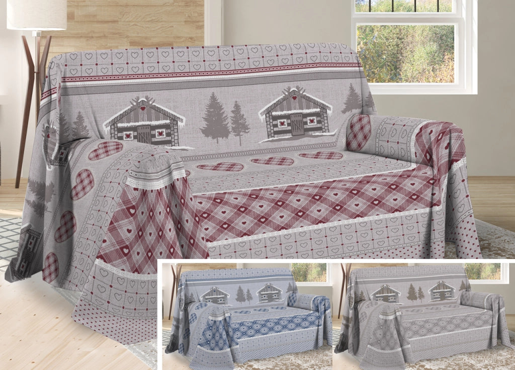 Telo Arredo Multiuso Linea Pensieri Delicati In Cotone Disegno Chalet - Singolo - Blu