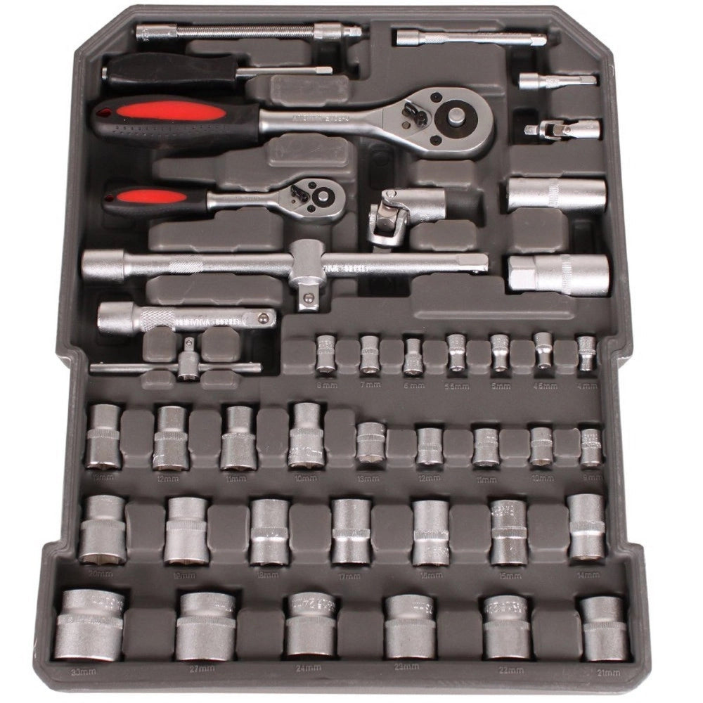 Trade Shop - Cassetta Attrezzi A Trolley Officina Portatile Con 187 Utensili 4 Scomparti -