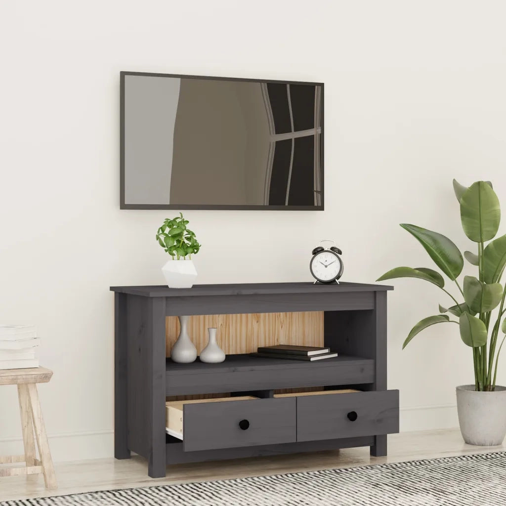 Mobile TV | Armadietto TV | Mobile Porta TV Grigio 79x35x52 cm in Legno Massello di Pino
