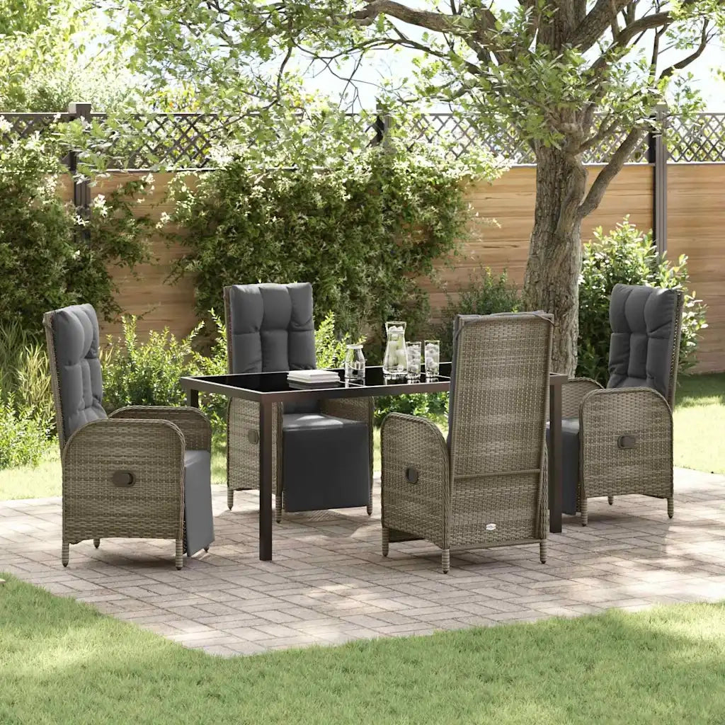Set da Pranzo per Giardino con cuscino 5 pcs Grigio polyrattan