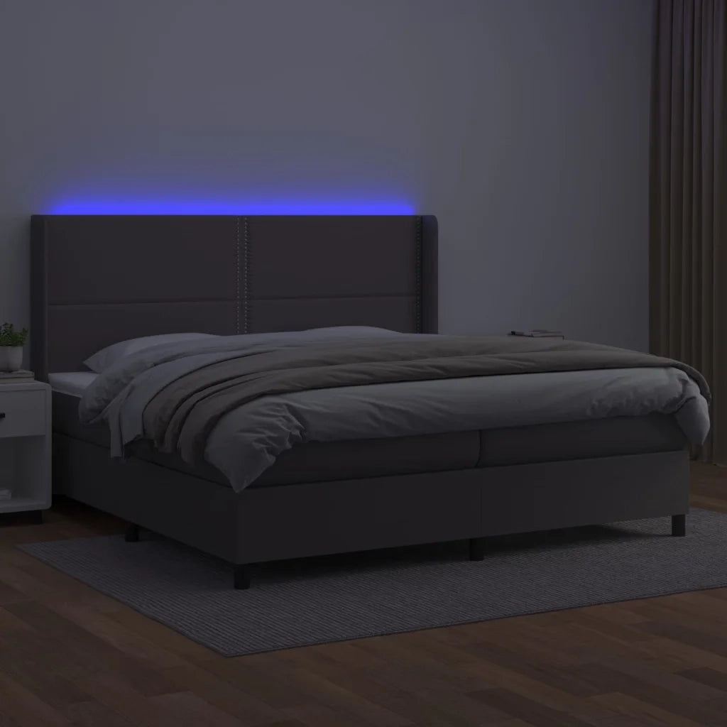 Giroletto Molle con Materasso e LED Grigio 200x200cm Similpelle