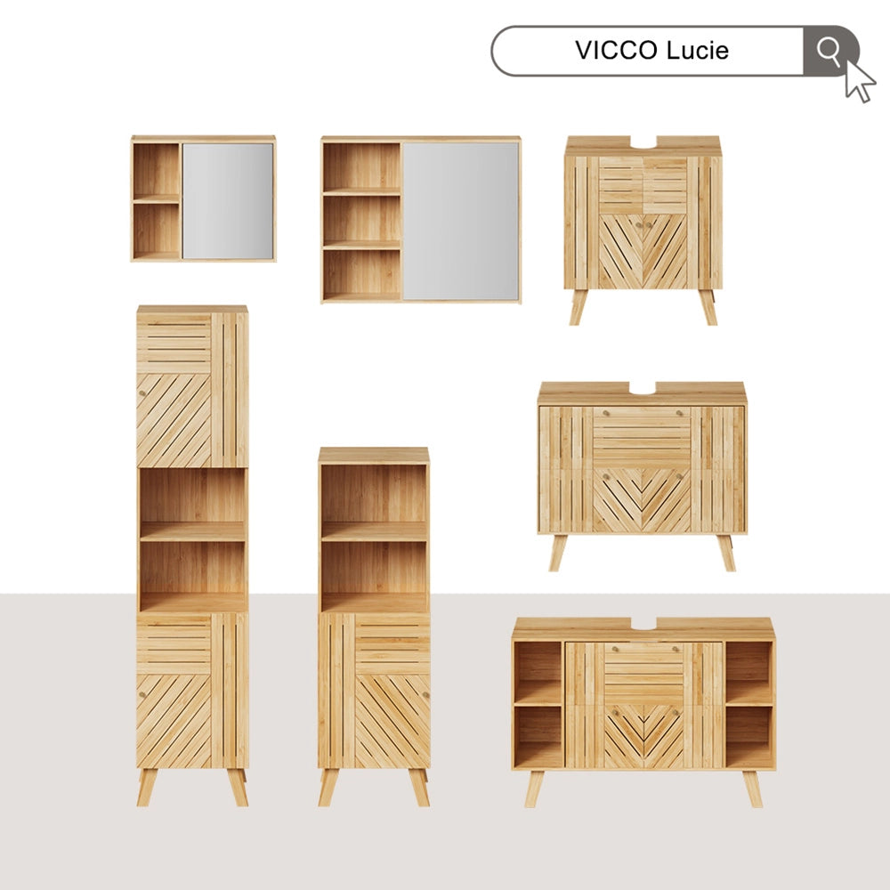 Vicco Mobile da bagno Bambù 40 x 177 cm con 2 porte