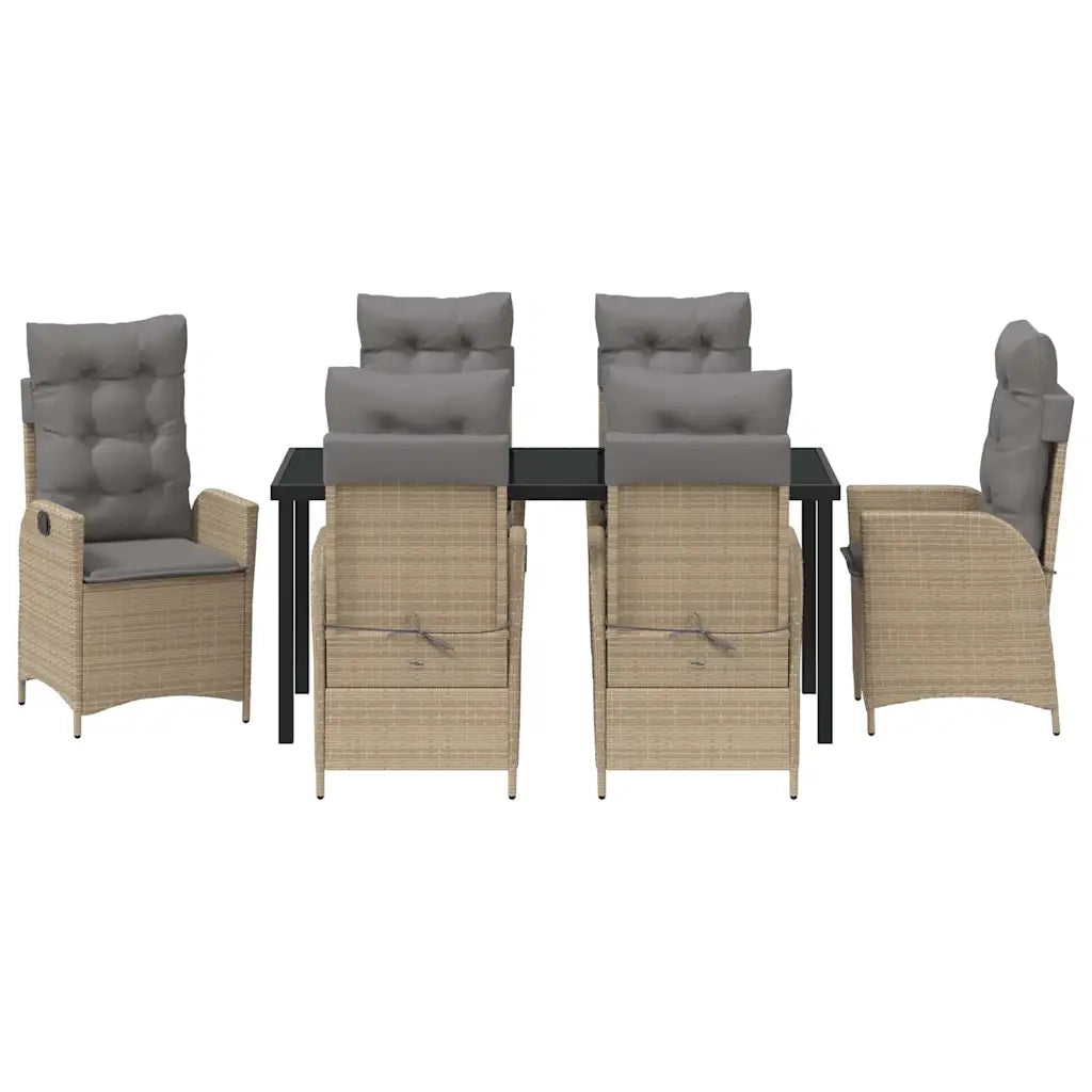 Set da Pranzo per Giardino con cuscino 7 pcs Beige polyrattan