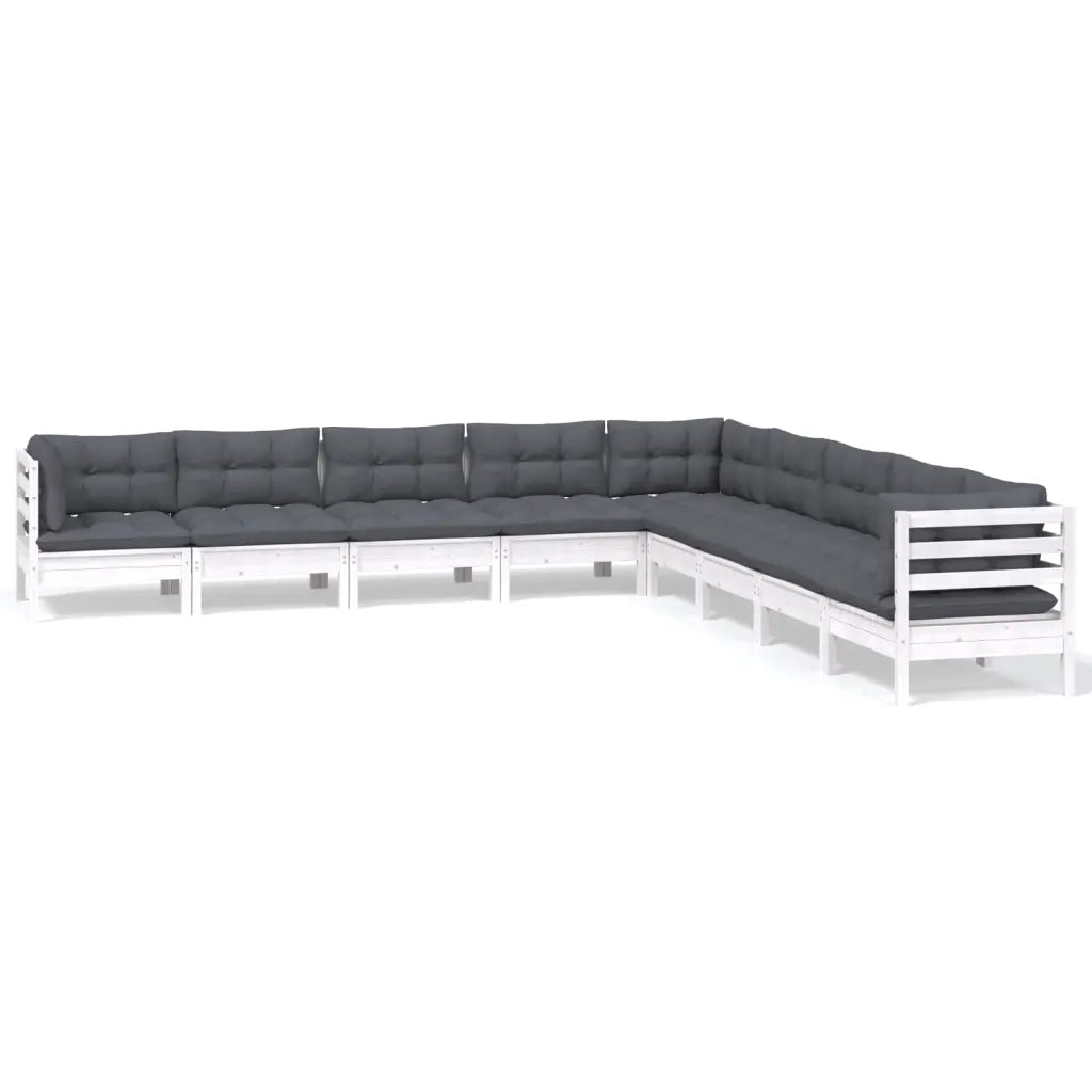 Set Divani da Giardino 9 pz con Cuscini Bianchi Legno di Pino 3096816