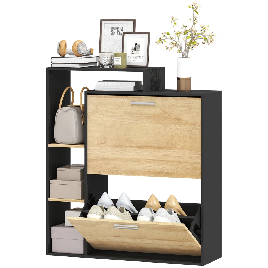 Scarpiera 8 paia con 2 cassetti e 3 scomparti aperti ¨C Minimal ¨C nero