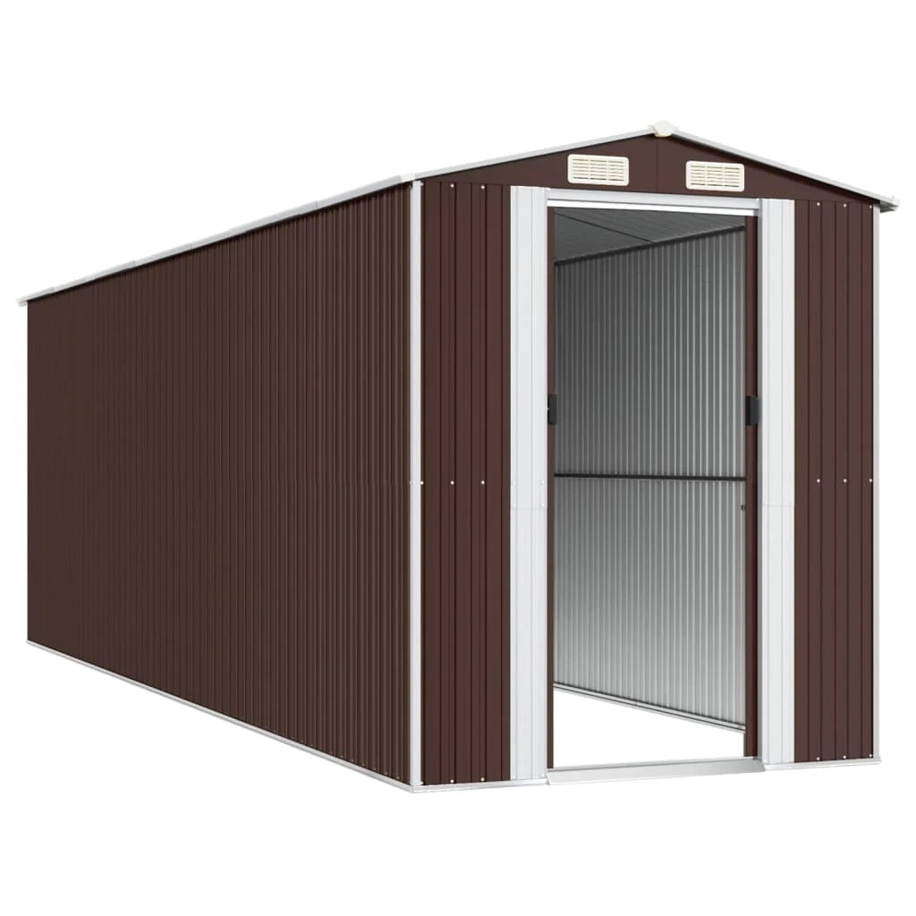 Casetta da giardino cabina ripostiglio capanno da esterno capanno per attrezzi robusta scura 192 x 606 x 223 cm acciaio zincato marrone 02_0022322