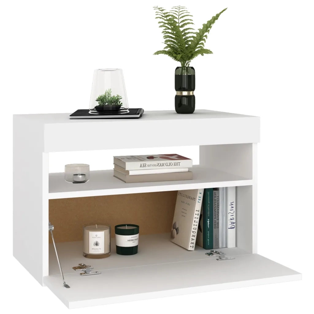 Comodini | Armadio da Notte | Mobiletto da notte con Luci LED Bianco 60x35x40 cm in Legno Multistrato