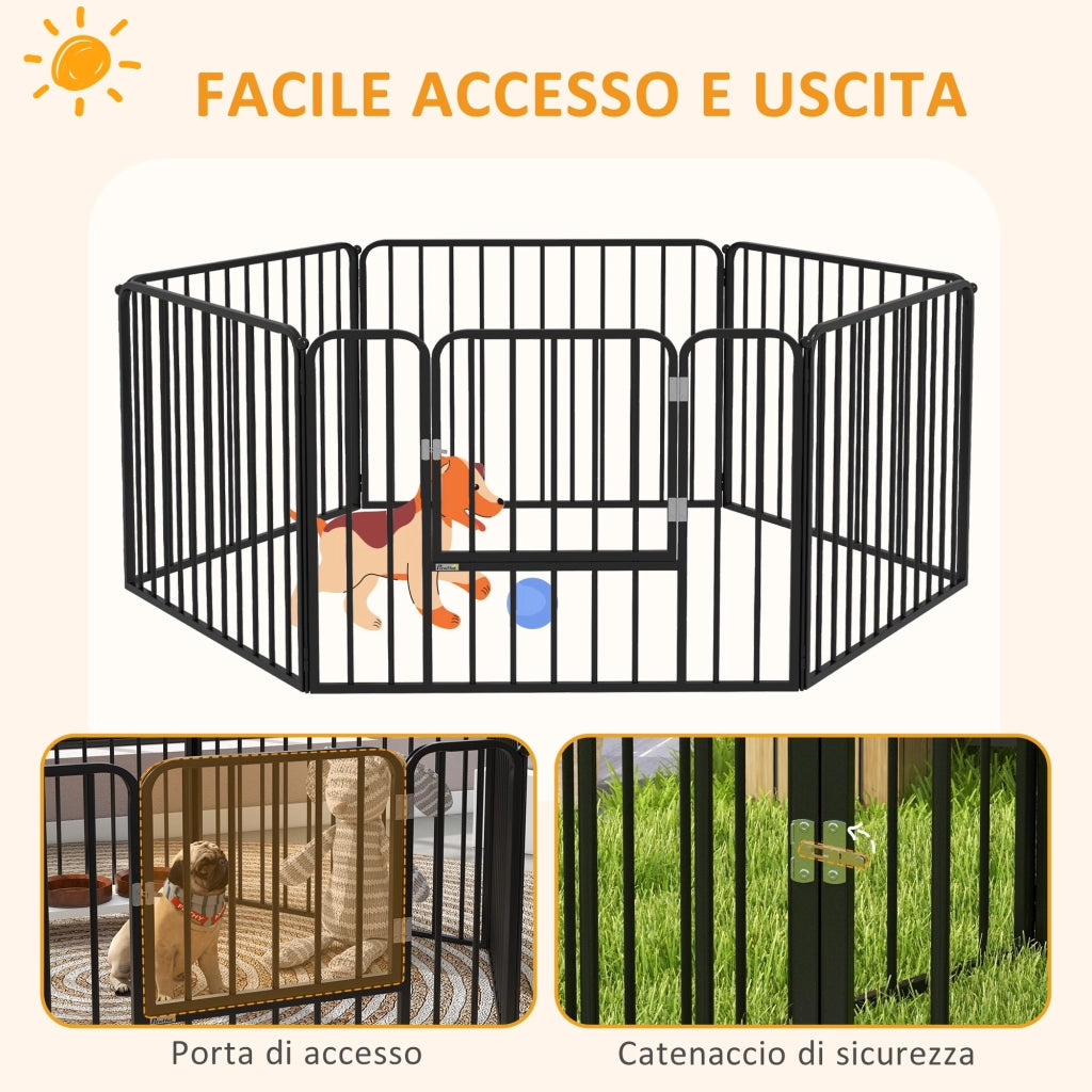 Recinto per Cani 6 Pannelli ¨C Minimal ¨C Acciaio 164x83x60 Nero