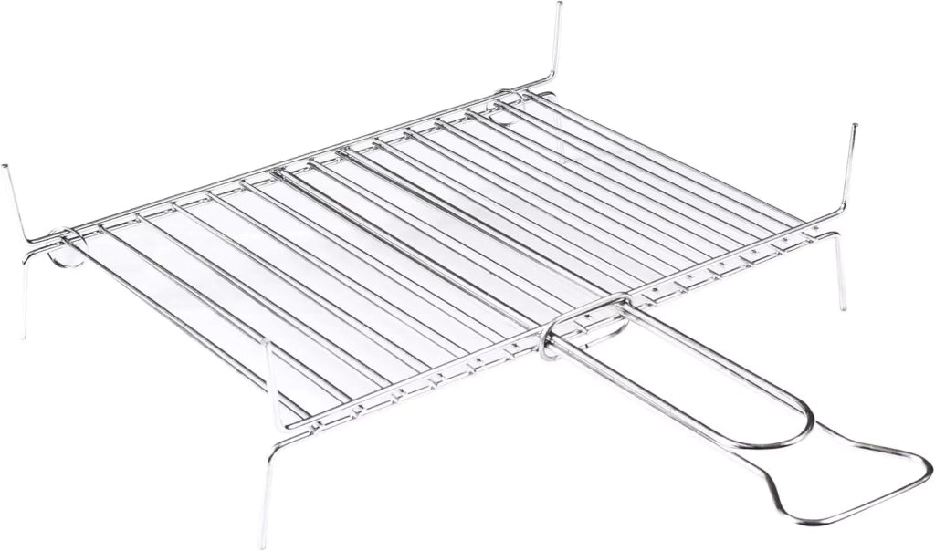 Griglia per Barbecue, Graticola in Acciaio cromato con Manico, Barre Verticali Lisce, Apribile e richiudibile 40x30cm 19 barre