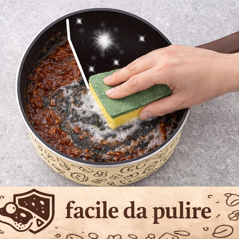 Tris di Casseruole con 1 Coperchio Vetro e Manico Soft Touch Pentole 16-18-20cm