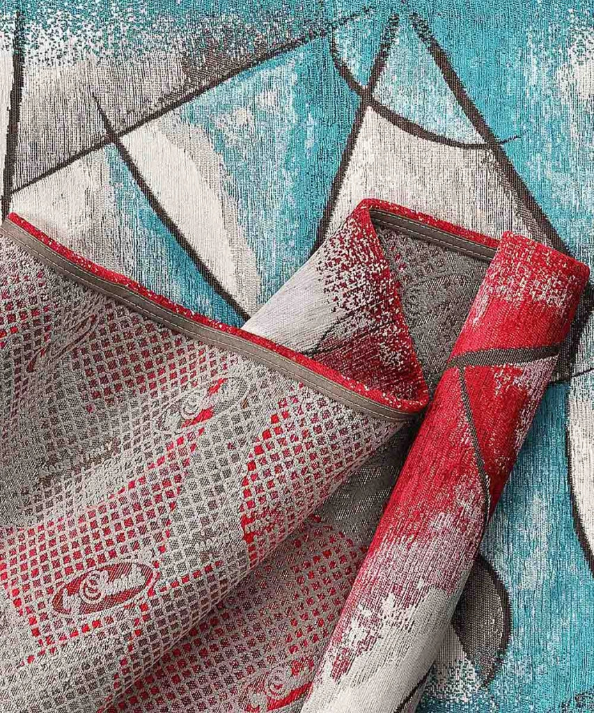 Tappeto moderno UNIVERSO BLU JEANS astratto quadro arte contemporanea, passatoia cucina multiuso lavabile in lavatrice e anti-scivolo cm.55x190