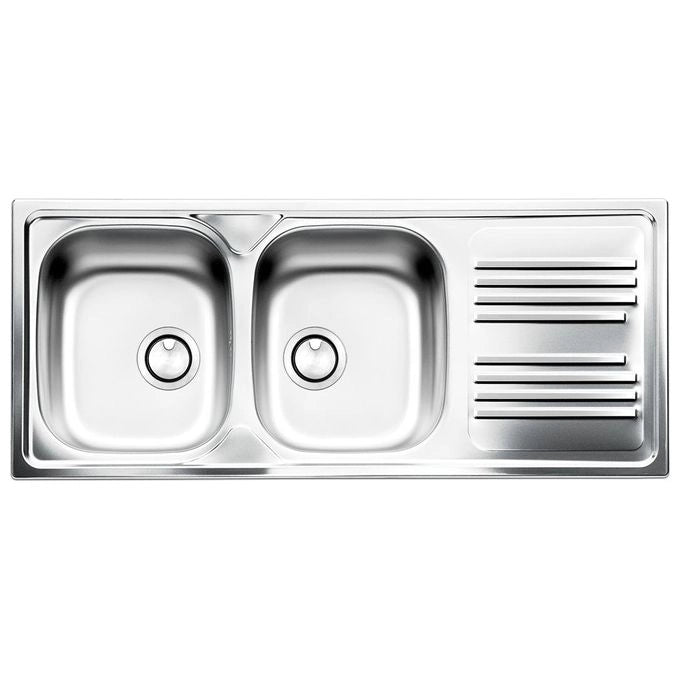 Apell TM1162ILPC Atmosfera Lavello Cucina Incasso 2 Vasche Acciaio Prelucido con Scolapiatti a Sinistra colore Acciaio
