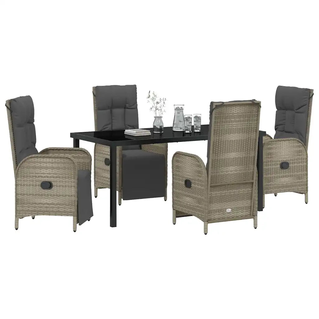 Set da Pranzo per Giardino con cuscino 5 pcs Grigio polyrattan