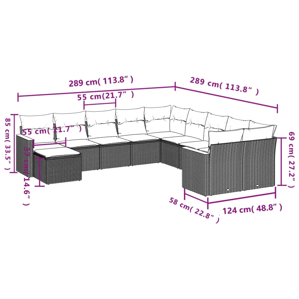Set Divani da Giardino 11 pz con Cuscini in Polyrattan Nero 3258969