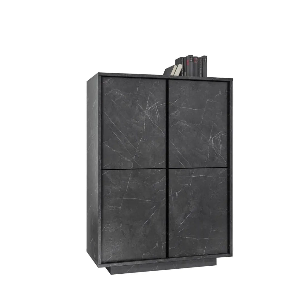 Credenza a 4 porte, collezione COLOMARMO, colore nero effetto marmo, ideale per il tuo soggiorno o sala da pranzo.
