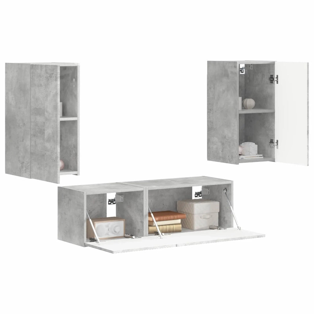 Set di Mobiletto da TV a Parete 4 pz-Credenza per TV sospesa Grigio cemento 726588