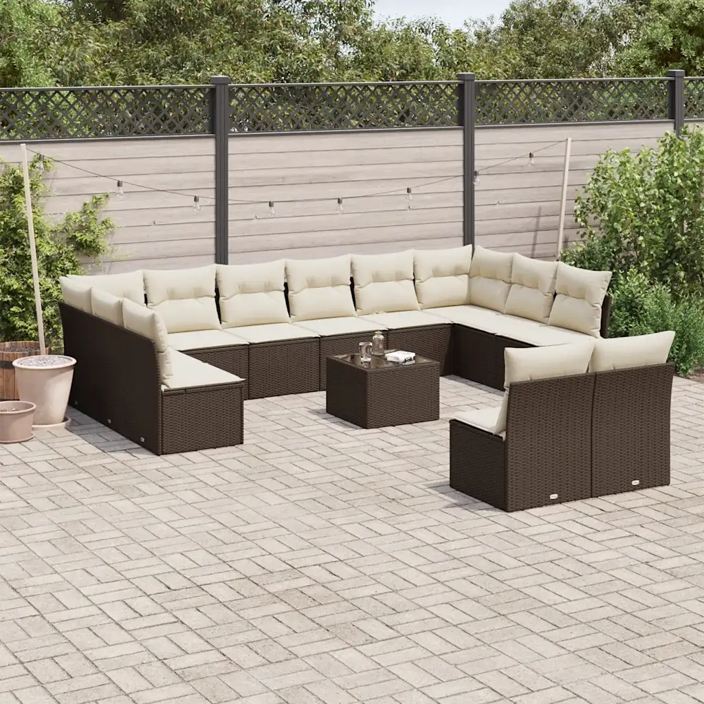 Set Divani da Giardino 13 pz con Cuscini Marrone in Polyrattan 3250222