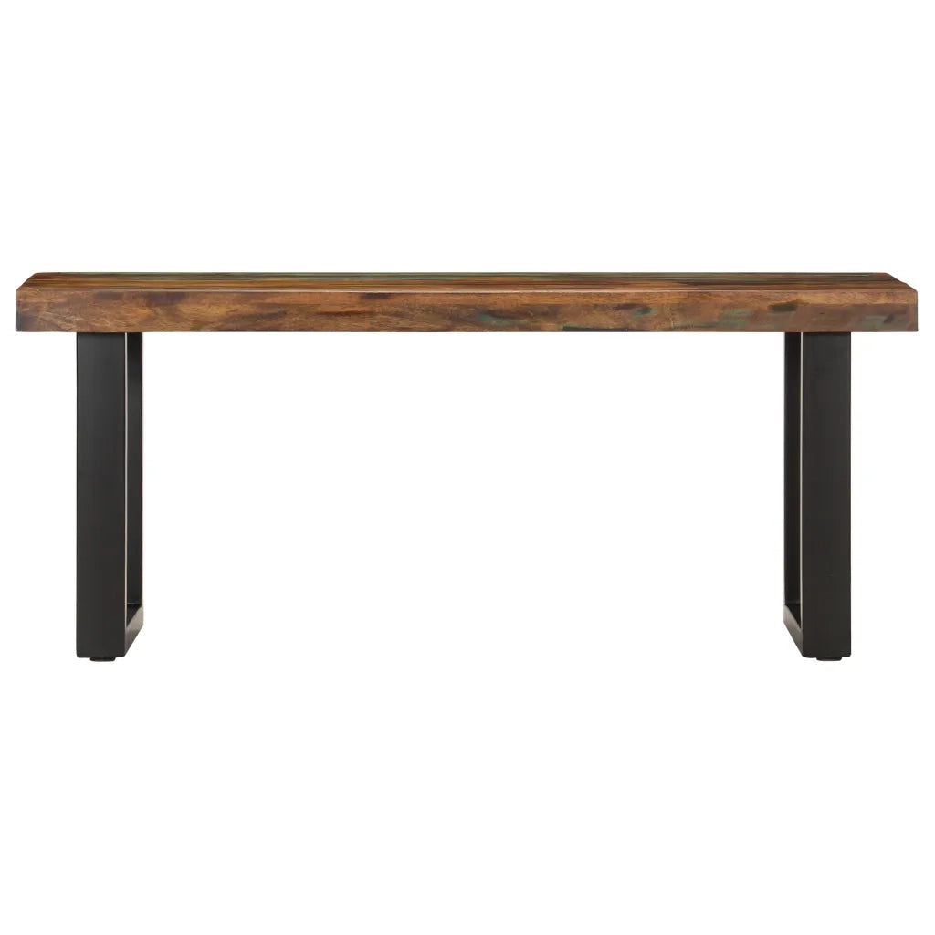 Panca-Sgabello 110 cm in Legno Massello di Recupero e Acciaio