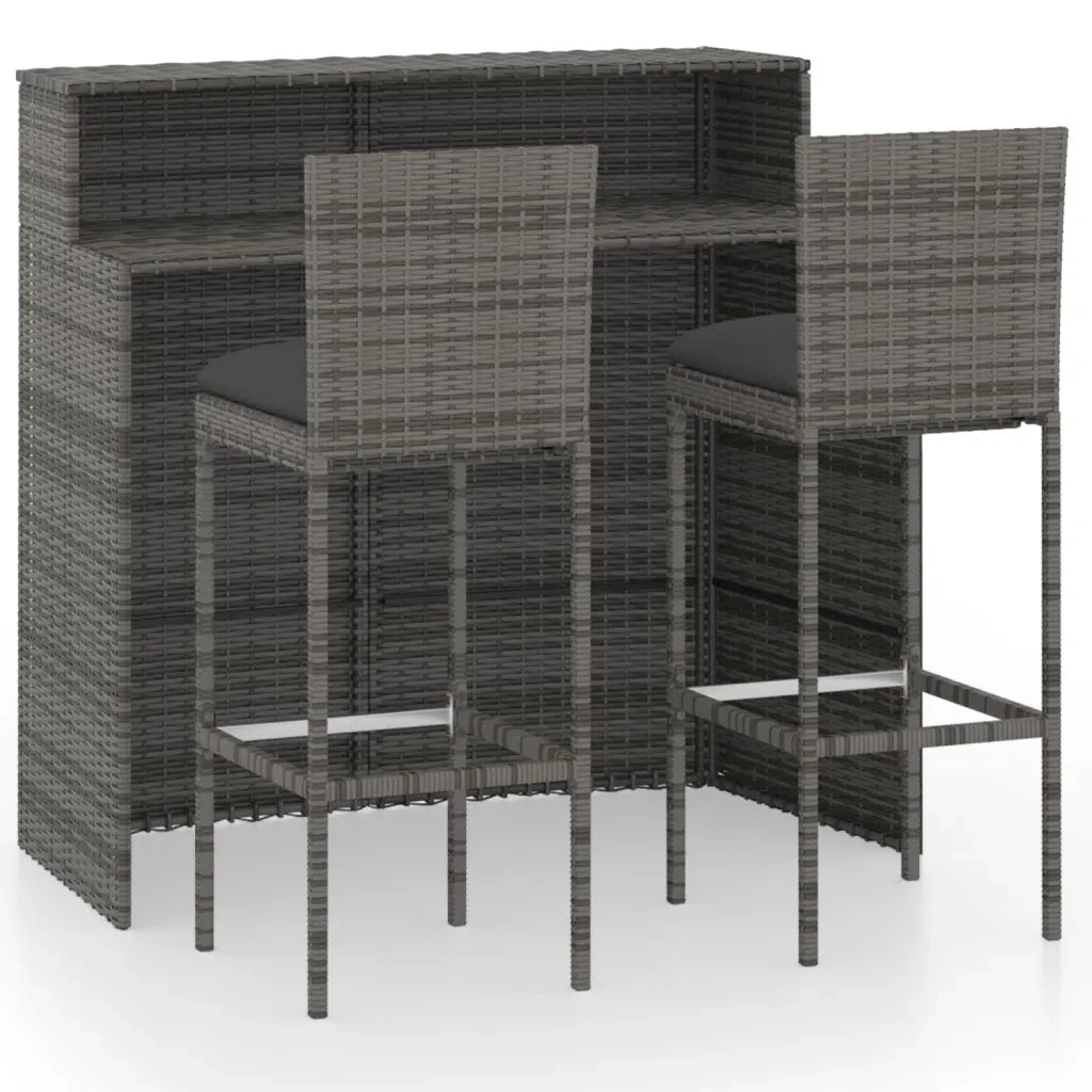 Set Bar da Giardino 3 pz con Cuscini Grigio 3064882