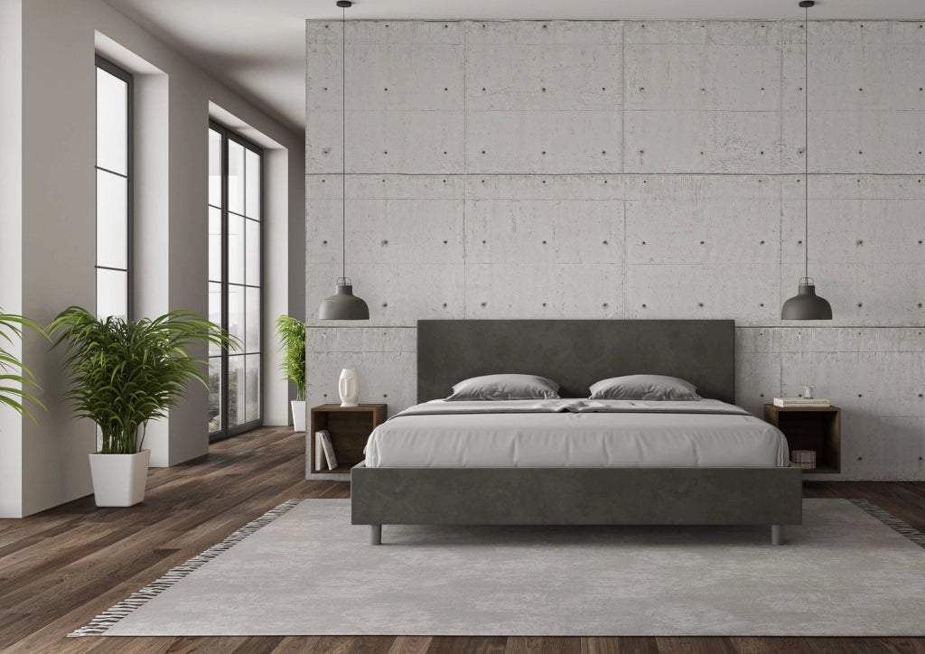 BS COM Letto contenitore imbottito 180x200 microfibra grigio