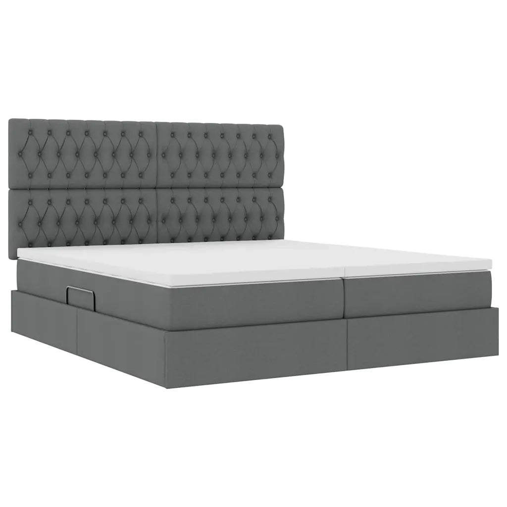 Letto con testiera Grigio scuro 200 x 200 cm Tessuto