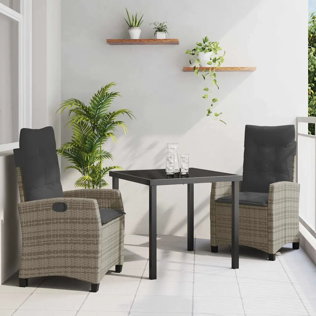 Set da Pranzo per Giardino con cuscino 3 pcs Grigio polyrattan