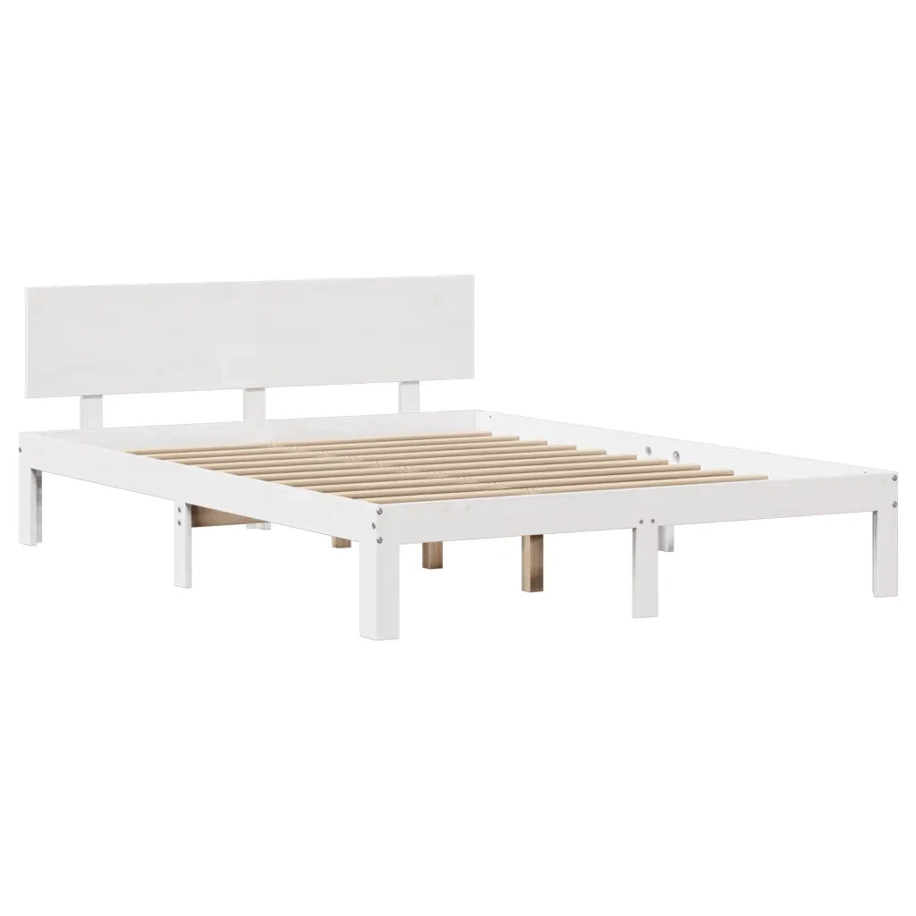 Letto matrimoniale | Letto per adulti | Giroletto con Testiera Bianco 150x200 cm Legno Massello di Pino